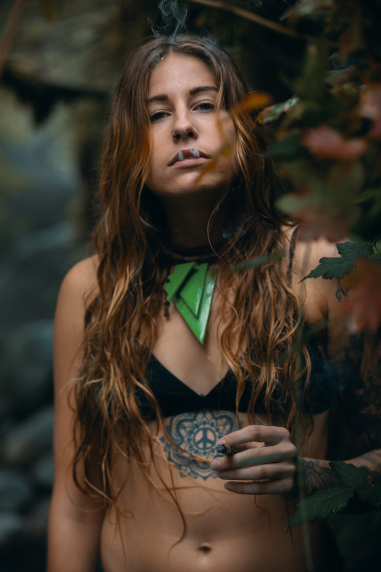 Cannabis Lifestyle Photography: Cute Girl Smoking Cannabis in Hot Springs